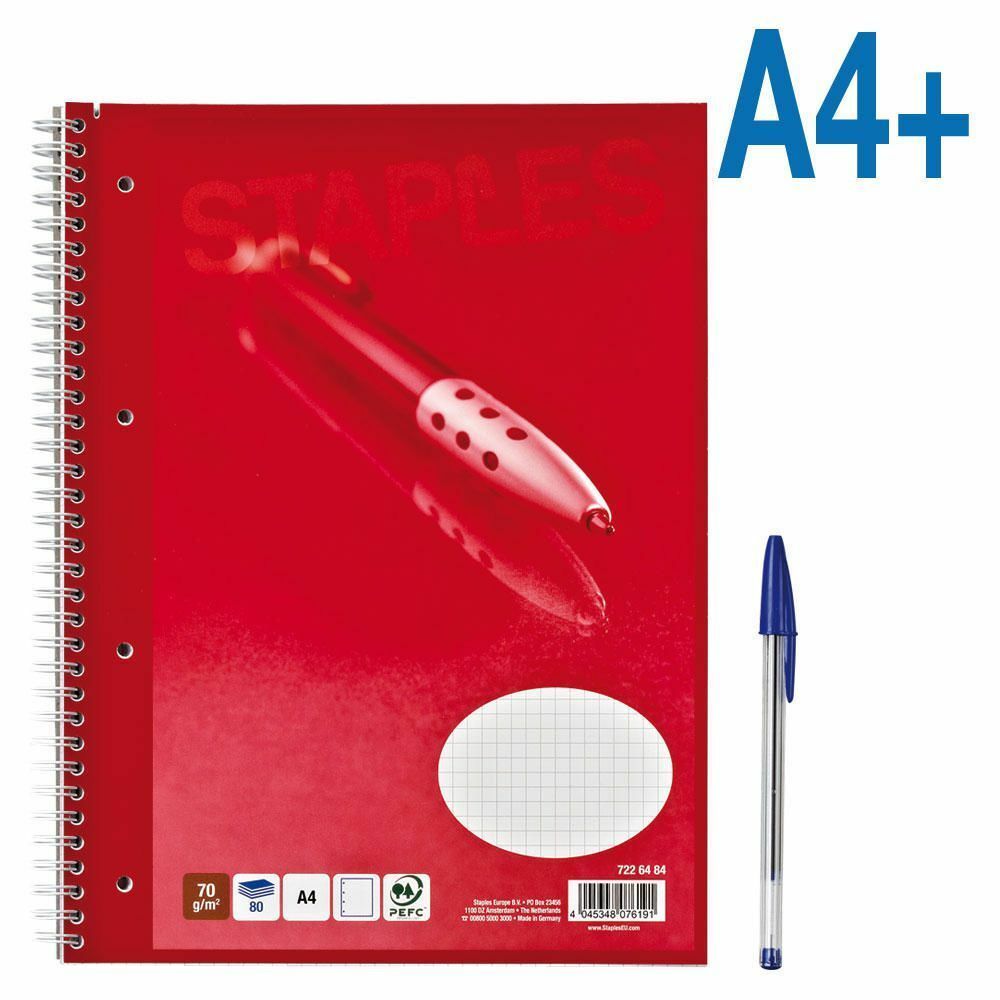 Cuaderno, A4+, cuadriculado, 80 hojas, cubierta blanda cartulina, rojo